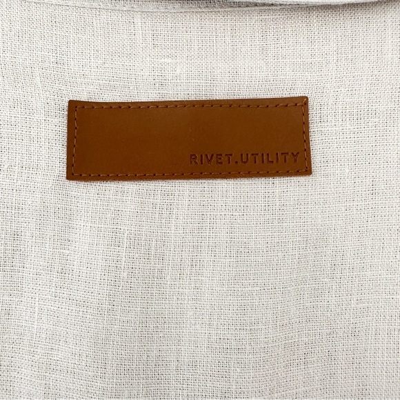 Rivet Utility Linen Romper/Oatmeal Line Beige/long sleeve/ Pocket Front - Picture 14 of 14